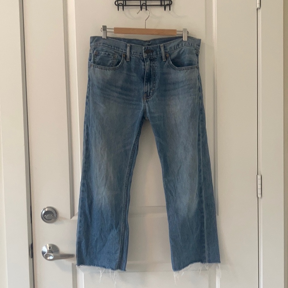 Levis 505 frayed hem cropped denim